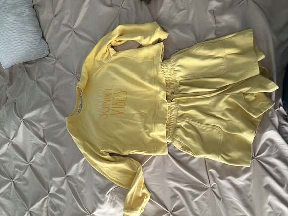 Rae Dunn Yellow Sunny Vibes Sweatshirt and Shorts Lounge Set - Picture 11 of 11